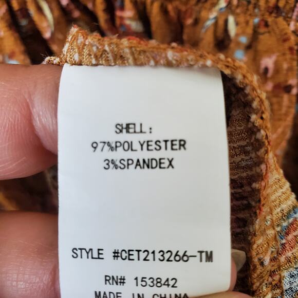 Melloday Women Smocked Peplum Top L boho Floral Cottage Country Fall - Picture 10 of 14